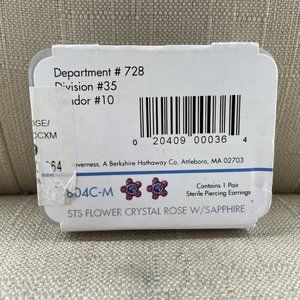 Inverness Sterile Piercing Earrings 804CM STS flowers Crystals Rose W/ Sapphire